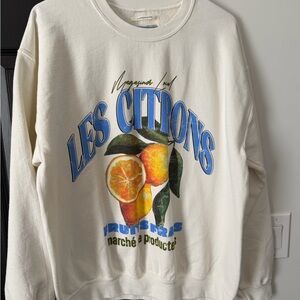Anthropologie Cream Graphic Crew Neck Sweater